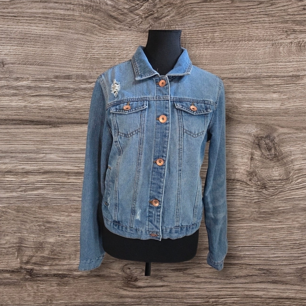 Cisono Classic Blue Distressed Denim Jacket Size L